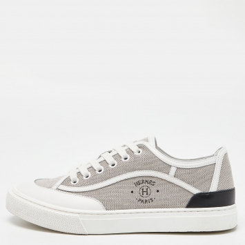 Pre Owned Hermes Tri Color Canvas and Leather Get Low Top Sneakers Size 38.5