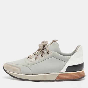 Pre Owned Hermes Grey/White Nylon and Leather Miles Sneakers Size 39