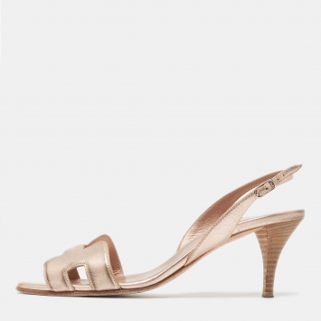 Pre Owned Hermes Metallic Leather Night Slingback Sandals Size 38