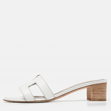 Pre Owned Hermes White Leather Oasis Slide Sandals Size 40
