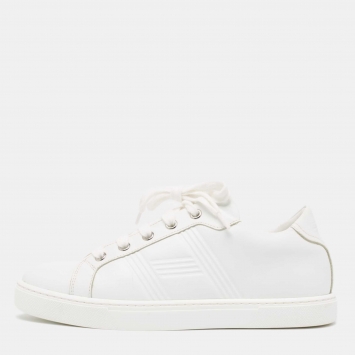 Pre Owned Hermes White Leather Quicker Sneakers Size 36