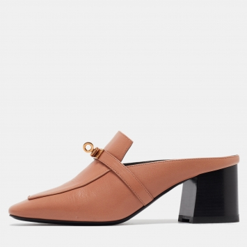 Pre Owned Hermes Beige Leather Blossom Heel Mules Size 38