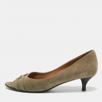 Pre Owned Hermes Grey Suede Open Toe Pumps Size 39.5