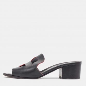 Pre Owned Hermes Black Leather Mona Sandals Size 36.5