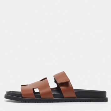 Pre Owned Hermes Brown Leather Chypre Sandals Size 45
