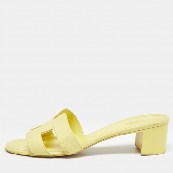 Pre Owned Hermes Yellow Leather Oasis Slide Sandals Size 39