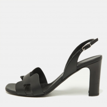 Pre Owned Hermes Black Leather Night Slingback Sandals Size 39.5