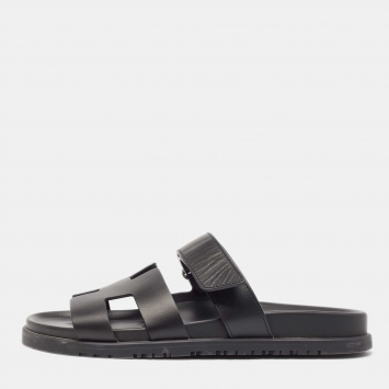 Pre Owned Hermes Black Leather Chypre Sandals Size 40