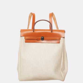 Pre Owned   Hermes White Herbag Canvas Backpack
