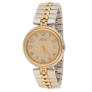 Pre Owned Hermes Cream Gold-Plated Stainless Steel Clipper Women's Wristwatch 33 mm