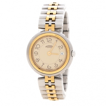 Pre Owned Hermes Cream Gold-Plated Stainless Steel Clipper Women's Wristwatch 25 mm