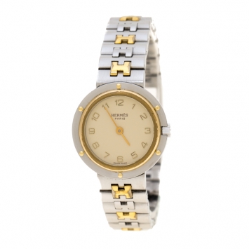 Pre Owned Hermes Beige Two-Tone Stainless Steel Clipper Women's Wristwatch 24 mm