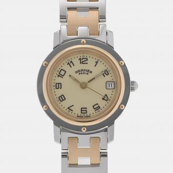 Pre Owned Hermes White Stainless Steel Clipper CL4.220 Quartz Women's Wristwatch 24 mm