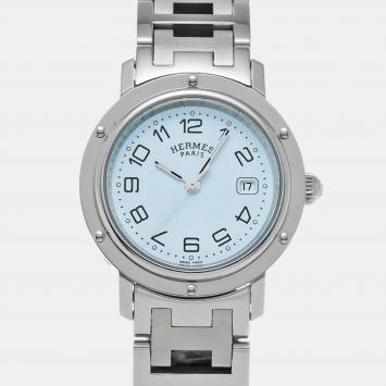 Pre Owned Hermes White Stainless Steel Clipper CL6.410 Quartz Women's Wristwatch 31 mm