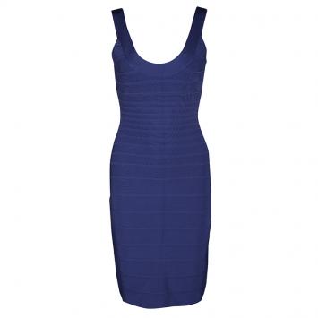 Pre Owned Herve Leger Ultramarine Sleeveless Sydney Bandage Dress M