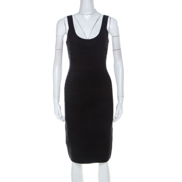 Pre Owned Herve Leger Black Sleeveless Sydney Signature Bandage Dress M