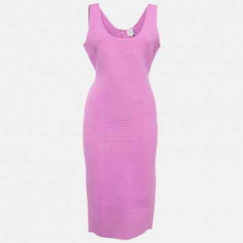 Pre Owned Herve Leger Pink Ottoman Knit Bodycon Dress L