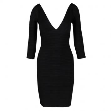 Pre Owned Herve Leger Black V-Neck Cold Shoulder Kayann Bandage Dress XS