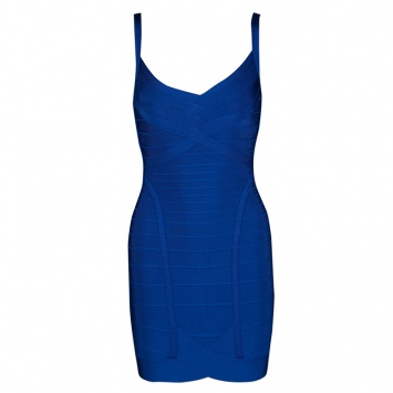 Pre Owned Herve Leger Blue Sapphire Sleeveless Dahna Bandage Mini Dress XS