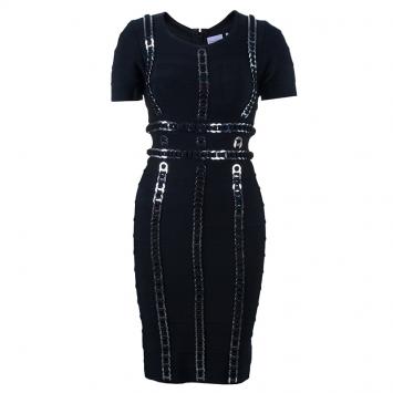 Pre Owned Herve Leger Angelee Ring Detail Body-con Dress S