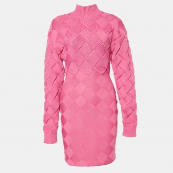 Pre Owned Herve Leger Pink Bandage Weave Mini Dress XS