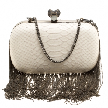 Pre Owned House of Harlow 1960 Off White Python Embossed Leather Jude Clutch