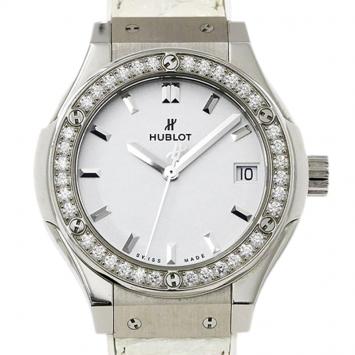 Pre Owned Hublot White Titanium Diamond Classic Fusion Women's Wristwatch 32MM