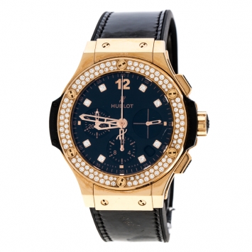 Pre Owned Hublot Black Diamond 18k Rose Gold Big Bang Women's Wristwatch 44MM