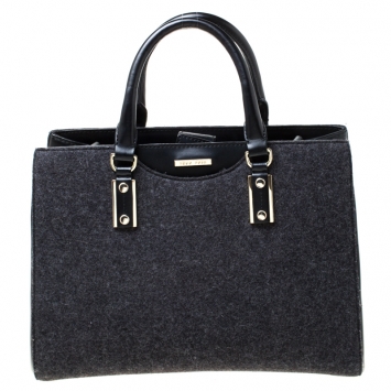 Pre Owned Hugo Boss Black Wool and Leather Tote
