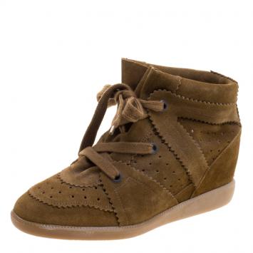 Pre Owned Isabel Marant Brown Perforated Suede Etoile Wedge Sneakers Size 40