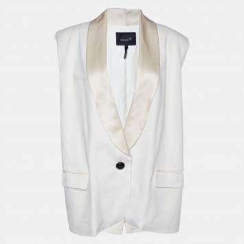 Pre Owned Isabel Marant Beige Satin Trim Canvas Oversized Waistcoat S