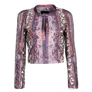 Pre Owned Isabel Marant Glenn Printed Silk Satin Quilted Cropped Jacket S