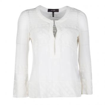 Pre Owned Isabel Marant White Embroidered Crinkled Silk Sheer Top S