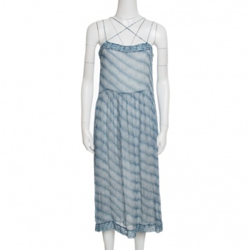 Pre Owned Isabel Marant Etoile Blue and White Striped Silk Chiffon Sleeveless Dress S