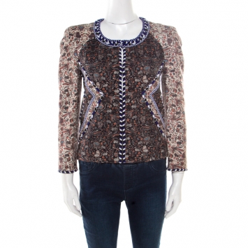 Pre Owned Isabel Marant Multicolor Floral Printed Bead Trim Embellished Reilly Jacket S