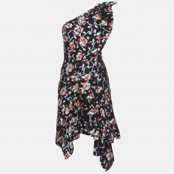Pre Owned Isabel Marant Black Floral Detailed Silk Blend Short Dress S