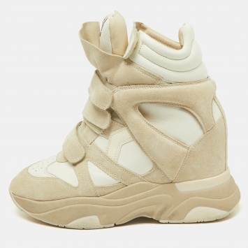 Pre Owned Isabel Marant White/Beige Leather and Suede Balskee Sneakers Size 41