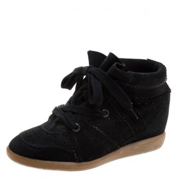 Pre Owned Isabel Marant Black Perforated Suede Etoile Wedge Sneakers Size 40
