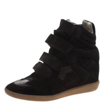 Pre Owned Isabel Marant Black Suede and Leather Bekett Wedge Sneakers Size 38