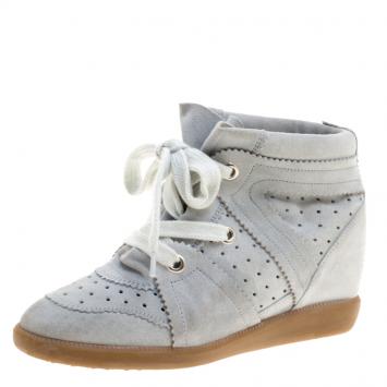 Pre Owned Isabel Marant Grey Suede Bobby Lace Up Wedge Sneakers Size 37