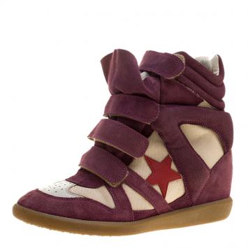 Pre Owned Isabel Marant Purple/Beige Suede and Canvas Bayley Star Wedge Sneakers Size 39