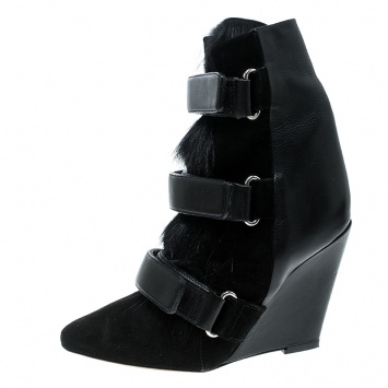 Pre Owned Isabel Marant Black Suede and Calf Hair Scarlet Wedge Boots Size 36