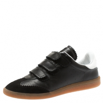 Pre Owned Isabel Marant Black Leather And Suede Beth Velcro Sneakers Size 41