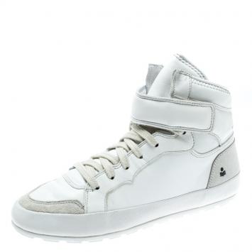 Pre Owned Isabel Marant White Leather And Suede Bessy High Top Sneakers Size 37