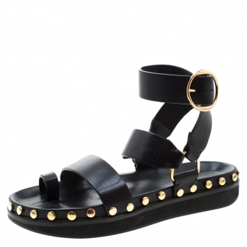 Pre Owned Isabel Marant Black Leather Nirvy Stud Trim Platform Sandals Size 40