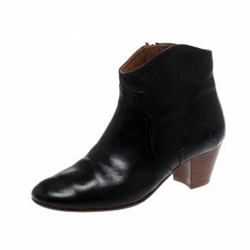 Pre Owned Isabel Marant Black Leather Dicker Ankle Boots Size 40