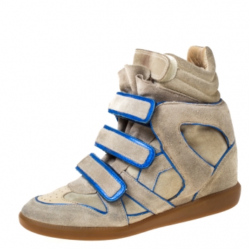 Pre Owned  Isabel Marant Grey/Blue Suede Bekette Wedge Sneakers Size 38