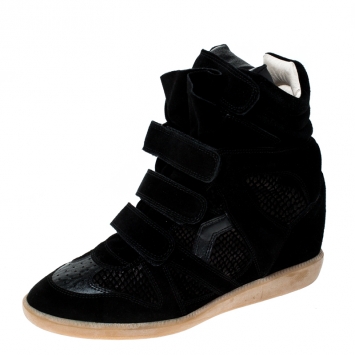Pre Owned Isabel Marant Black Suede And Leather Bekett Wedge Sneakers Size 41