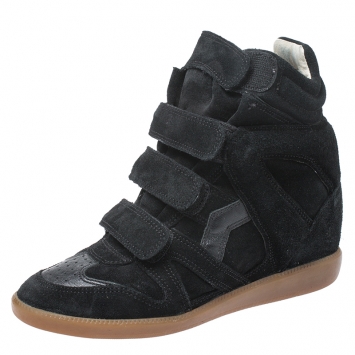 Pre Owned Isabel Marant Black Suede And Leather Trim Bekett Wedge Sneakers Size 37