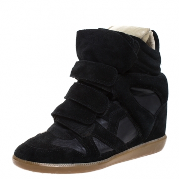 Pre Owned Isabel Marant Black Suede And Leather Bekett Wedge Sneakers Size 38